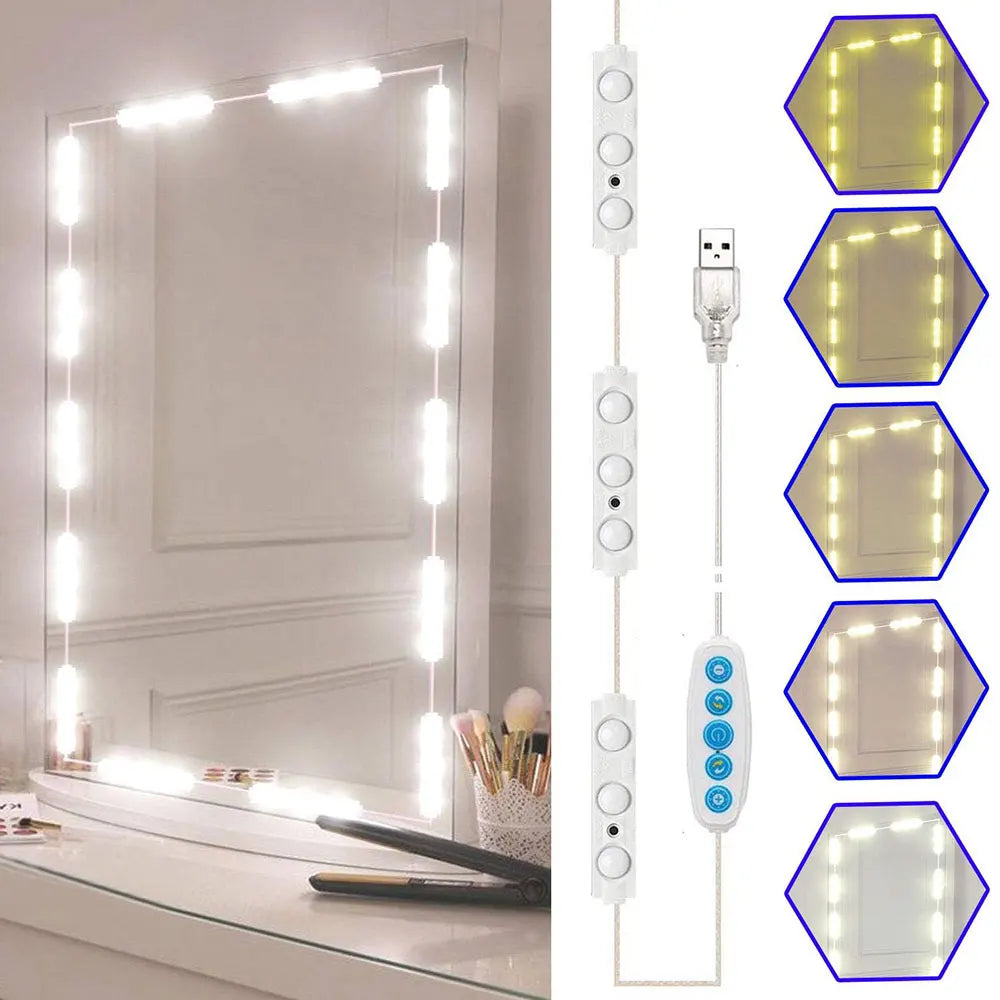 LED Vanity Mirror Light Bulbs USB 5V Dimmable 5 Color Modes Hollywood Makeup Lights