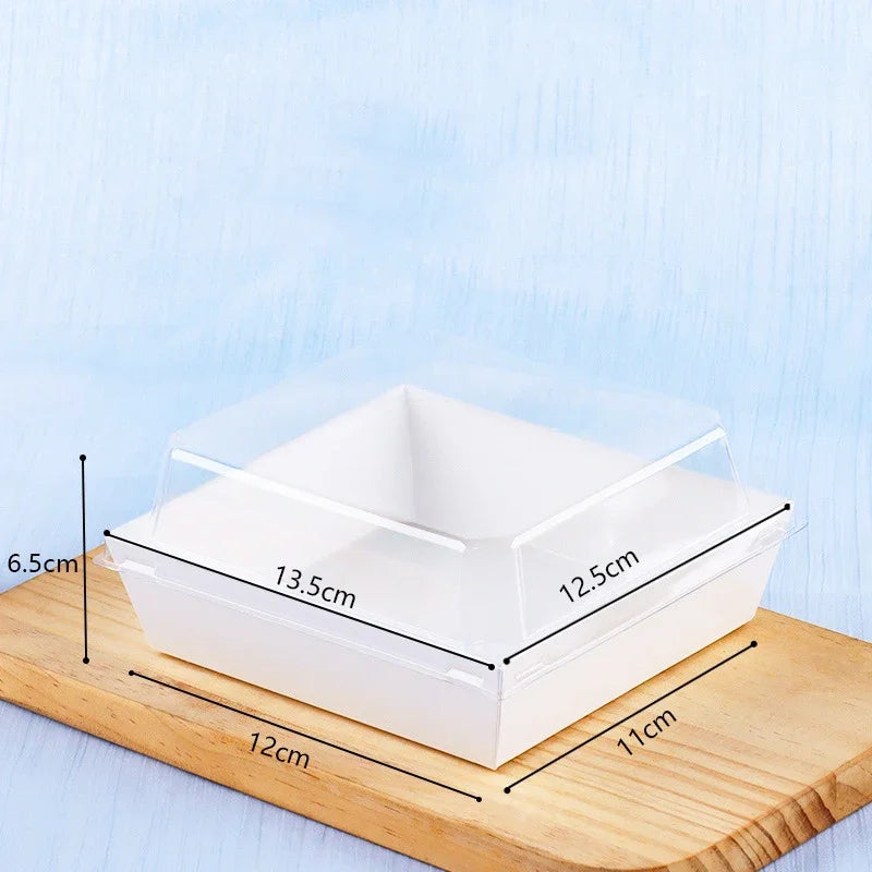 50/100PCS Square Bread Packing Box Sandwich Box with Transparent Lid Cookie Box Swiss Roll Packaging Box Birthday Party Supplies