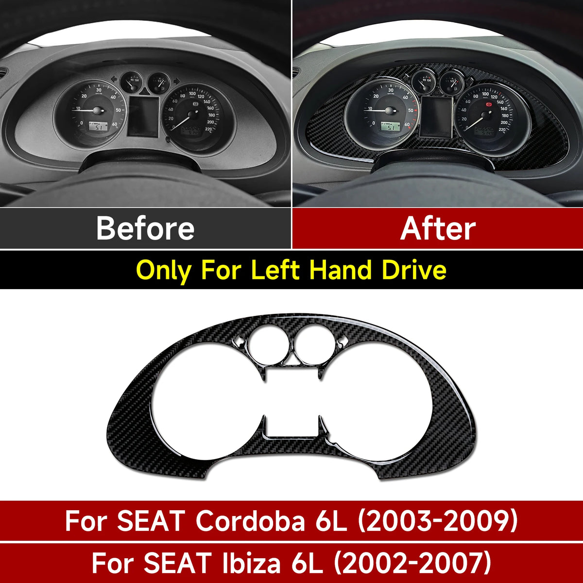 For SEAT Cordoba Ibiza 6L (2002-2009) Trim Accessories. Carbon Fiber Interior Sticker. Car Dashboard Speed Display Panel Cover.