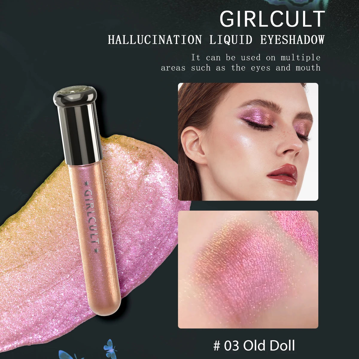 Girlcult Hallucination Liquid Eyeshadow,Fine Glitter Particles,Metallic Shine,Iridescent Shift,Eye Highlighting,Creative Makeup