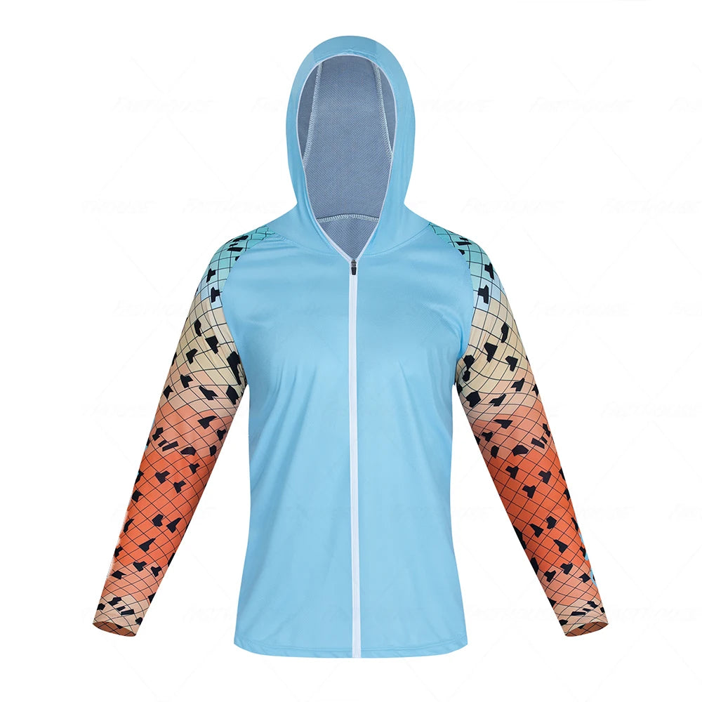 Men's Hooded Long Sleeve Fishing Shirt UV Protection Breathable Outdoor Top, Sizes S-5XL