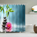 Zen Garden Shower Curtain Spa Green Bamboo Black Stone White Flower Bathroom Decor Supplies Bath Curtains Sets Polyester Fabric