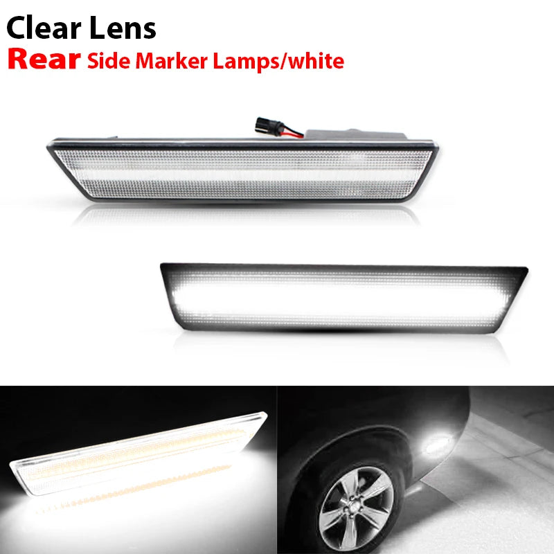 For Dodge Challenger 2008-2014 Clear & Smoked Lens LED Side Marker Lights Dual Row Amber Front Red Rear Side Fender Reflector