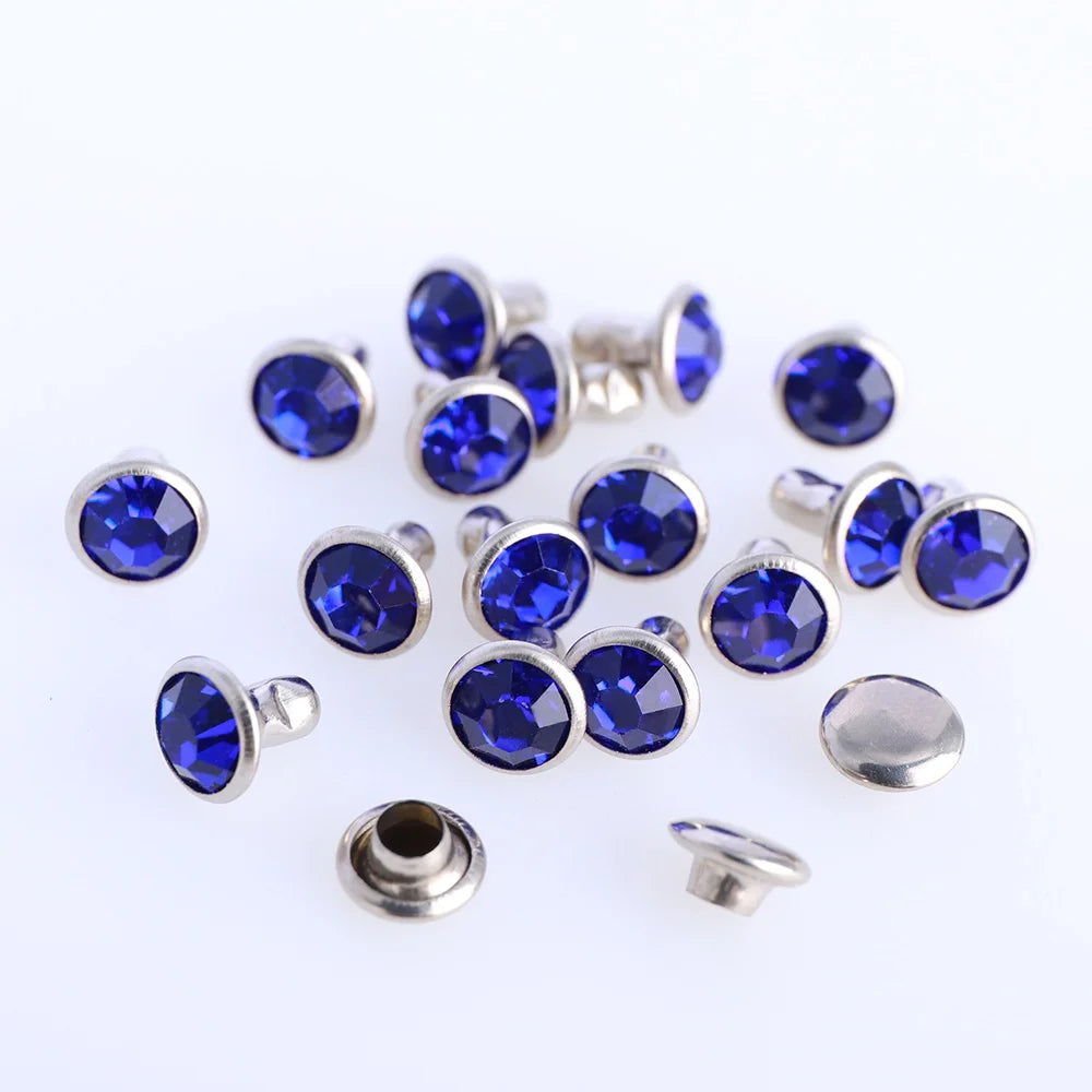 100 Sets 6/8mm Glass Rivets Rhinestone Glitter Crystal AB Silver Edge Stones Studs With Care Rhinestones for DIY Crafts Leather