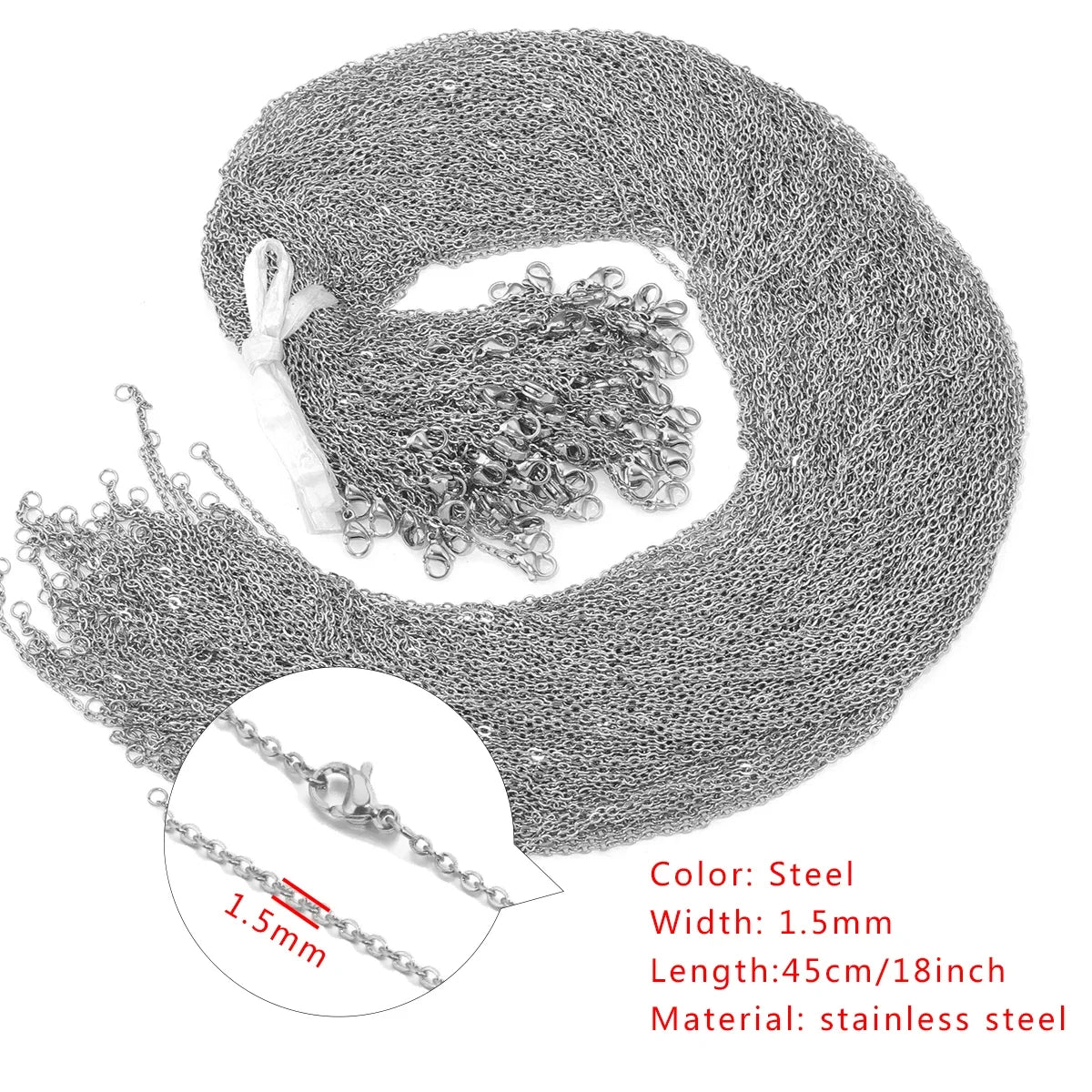 100pcs Wholesale Stainless Steel Plated 18K Gold Link Cable Chain Lobster Clasp DIY Jewelry Adjustable Gold Necklace Supplies