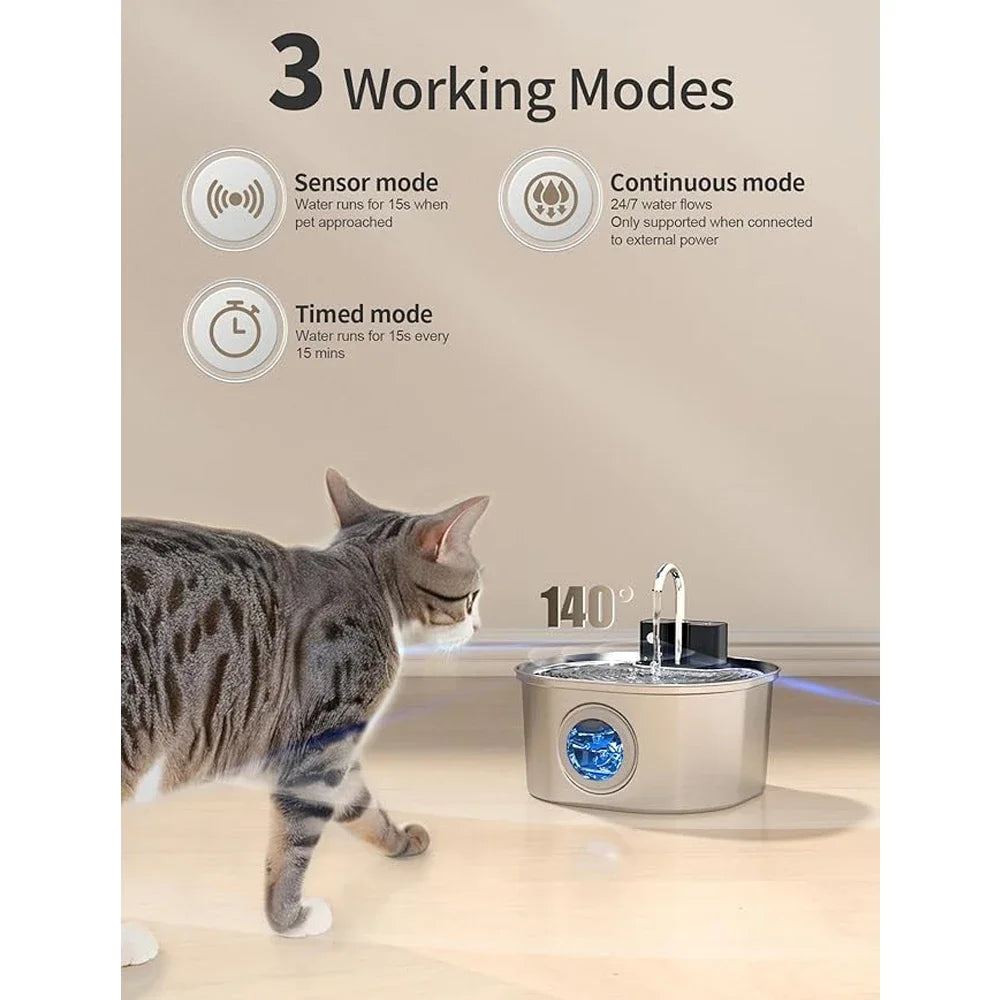 3.2L Stainless Steel Pet Water Feeder With 4000mAh Battery Wireless Auto Cat Fountain faucet Smart Dog Water Dispenser Cat Bowl