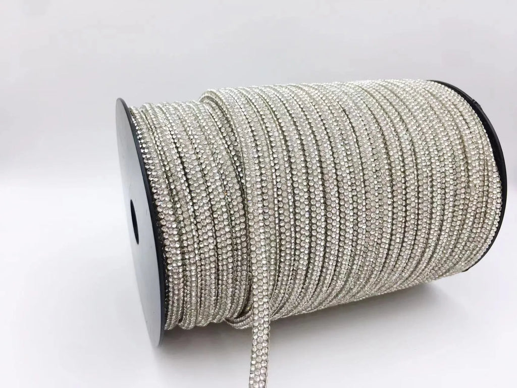50yards 4mm Crystal Rhinestone Cord Trim Glass Diamond Rope DIY Sewing For Clothes Shoes Bags Wedding Dress Costume Decoration
