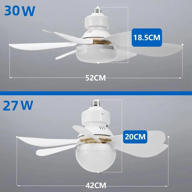 LED 30W Ceiling Fan Light E27 with Remote Control for Dimming, Suitable for Living Room, Study, Household Use, 85-265V