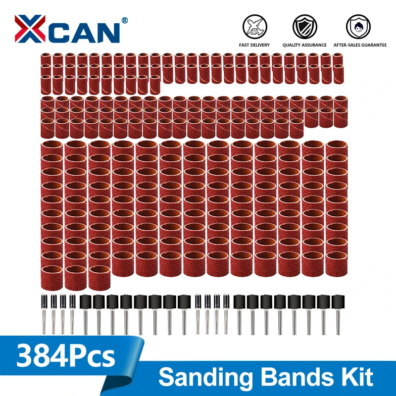 XCAN 384pcs Sanding Drums Kit 80-600 Grit Sanding Bands Sleeves with Drum Mandrels for Dremel Nail Drill Rotary Abrasive Tools