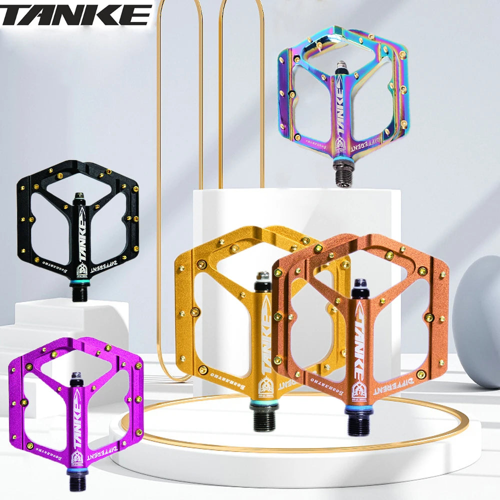 TANKE MTB Bike Pedals Aluminum Alloy Non-Slip Platform 10 Pins/Side with Bearings, Colors