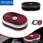 ZSRacing 12"x2" Oval Super Flow Thru Air Cleaner Washable For SBC Chevy Ford Chryler Dodge 5-1/8 Carb Neck OFI131