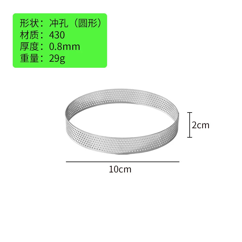 10PCS Perforated Tart Rings Round Stainless Steel Mousse Cake Ring Mold for Baking Pastry French Dessert Mousse Home Baking Tool