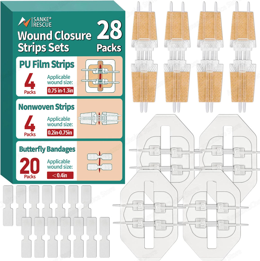 Sanke Rescue Wound Closure Strips Butterfly Bandages, Laceration Closure Kit, 14/28 pack