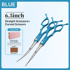 Fenice 6.5 Inch Colorful Straight Curved Thinning Chunker Shears Beginner Friendly Scissors Kit for Practice &Home Groomer Us
