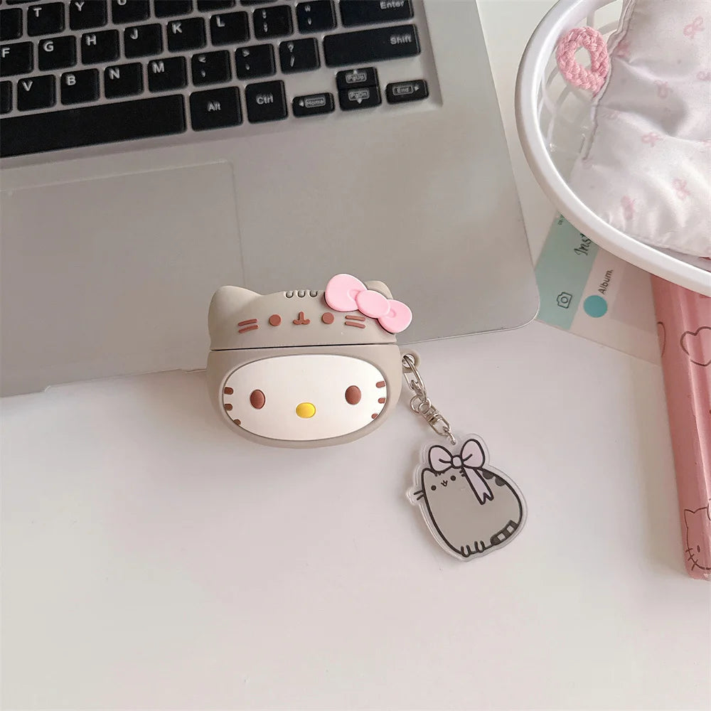 Kawaii 3D Hellokitty Headphone Case Silicone Shockproof Cover for Apple Airpods Pro 2 Pro 3 Airpods 4 3 2 Case with Chain Charm