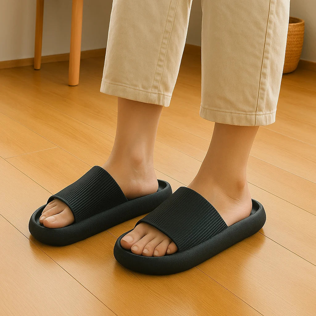 EVA Beach Slippers Thick Sole 4cm Cloud-Like Comfort Home Use Couple Height Increasing Indoor Solid Color Summer Sandals