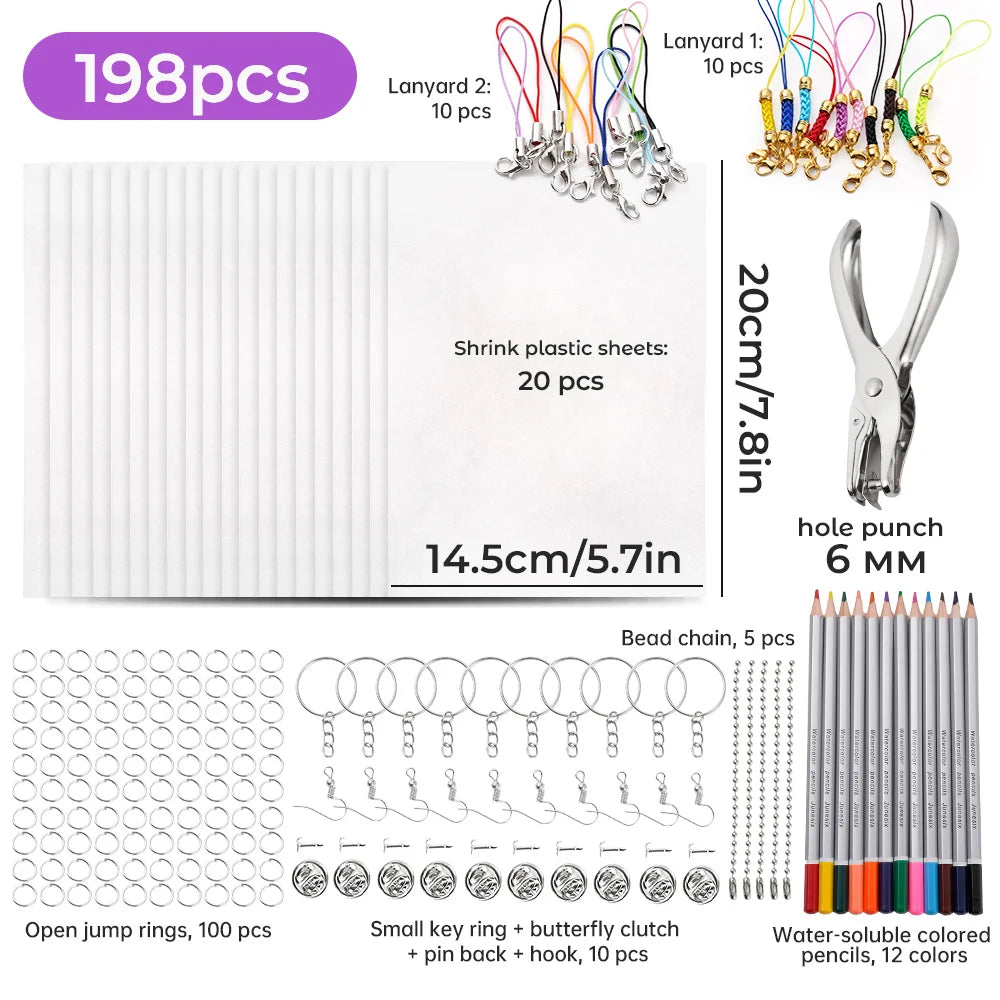 Heat Shrink Plastic Sheets Set Shrinky Art Film Paper Sheet Kit DIY Keychain Ornaments Creative Craft Embellishment Scrapbooking