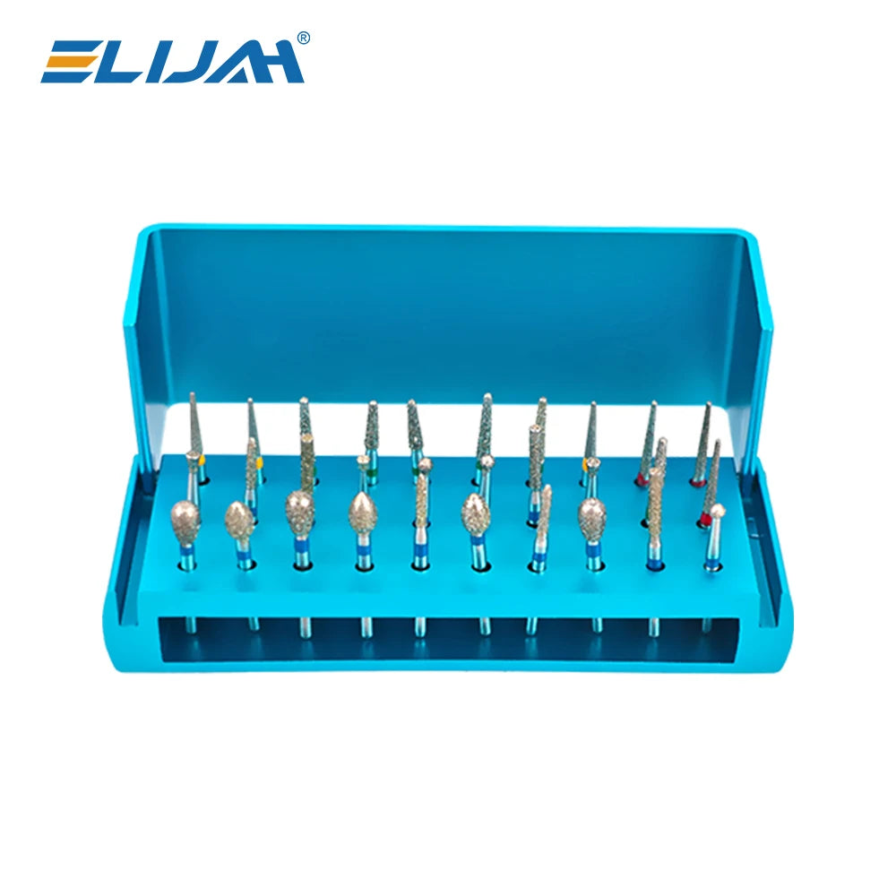 ELIJAH 30PCS/Set Dental Diamond Burs Drill Aluminum Burs Sterilization Block Dental Hospital Tool for High Speed Handpiece