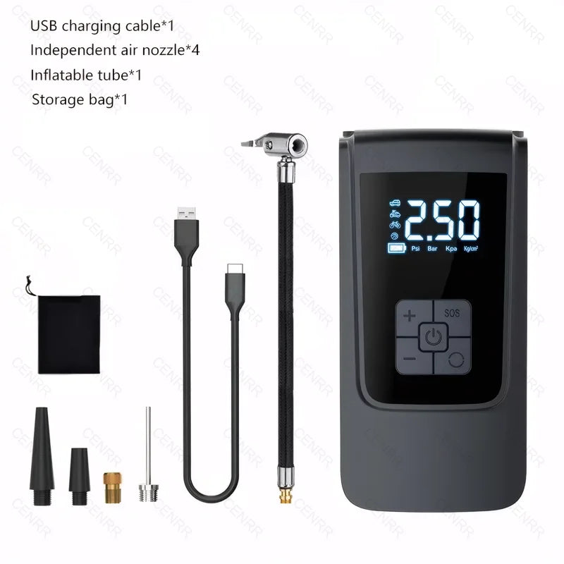 Portable Car Air Pump Wireless Tire Inflator Electric Air Compressor with LCD Digital Display for Car Motorcycles Bicycle Ball