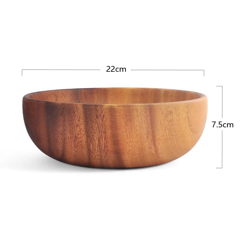 Acacia Wood Salad Soup Bowl Japanese Style Tableware, 20x7.5cm