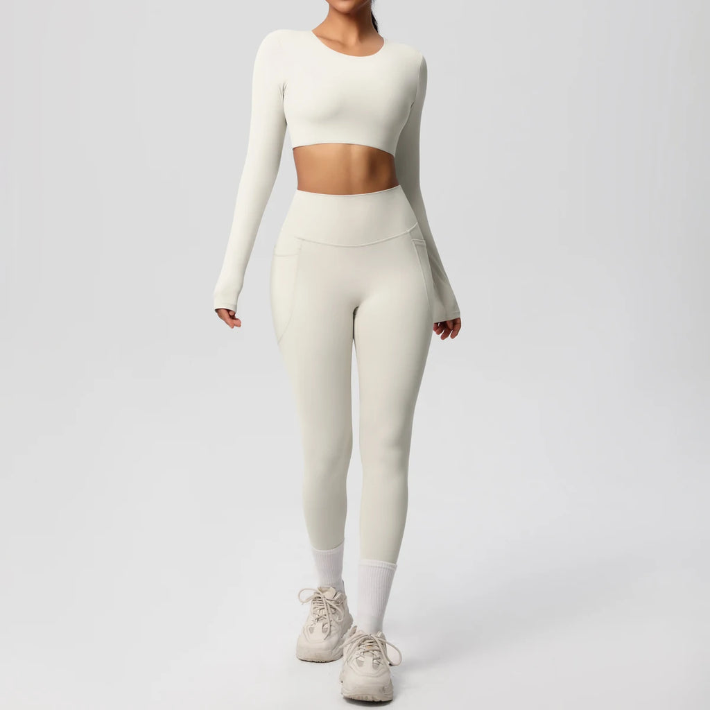 Hamidou Women's 2pc Yoga Set with Built-In Bra Top & Pocket Leggings, S-XL