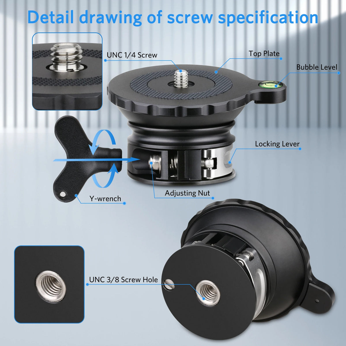 Weyllan Tripod Head LH5 Tripod Leveling Base 3s Fastly Adjusting Plate Horizontal Adjustment for Canon Nikon Sony DSLR Camera