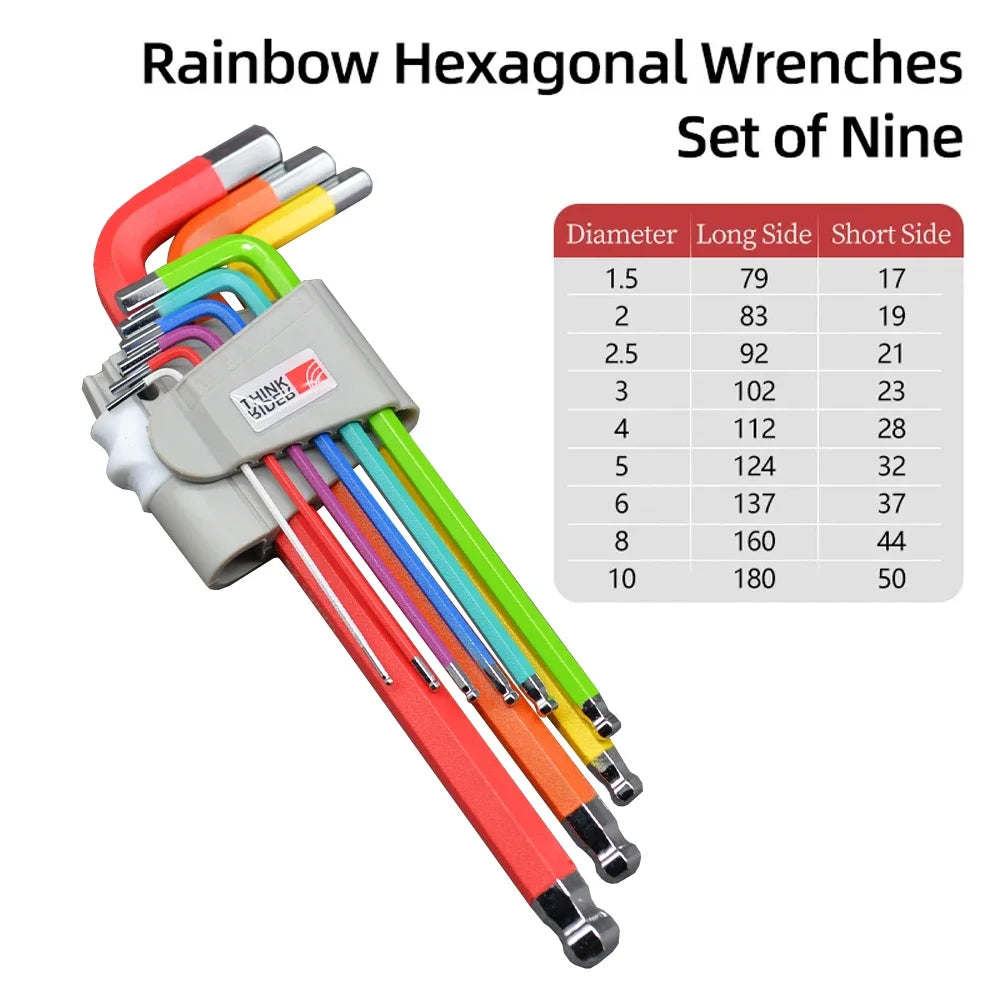 ThinkRider color Bike Repair Tools L-wrench Bicycle inner hexagon tool  Hex Key Wrench Set1.5/2/2.5/3/4/5/6/8/10mm ball-ended 9p