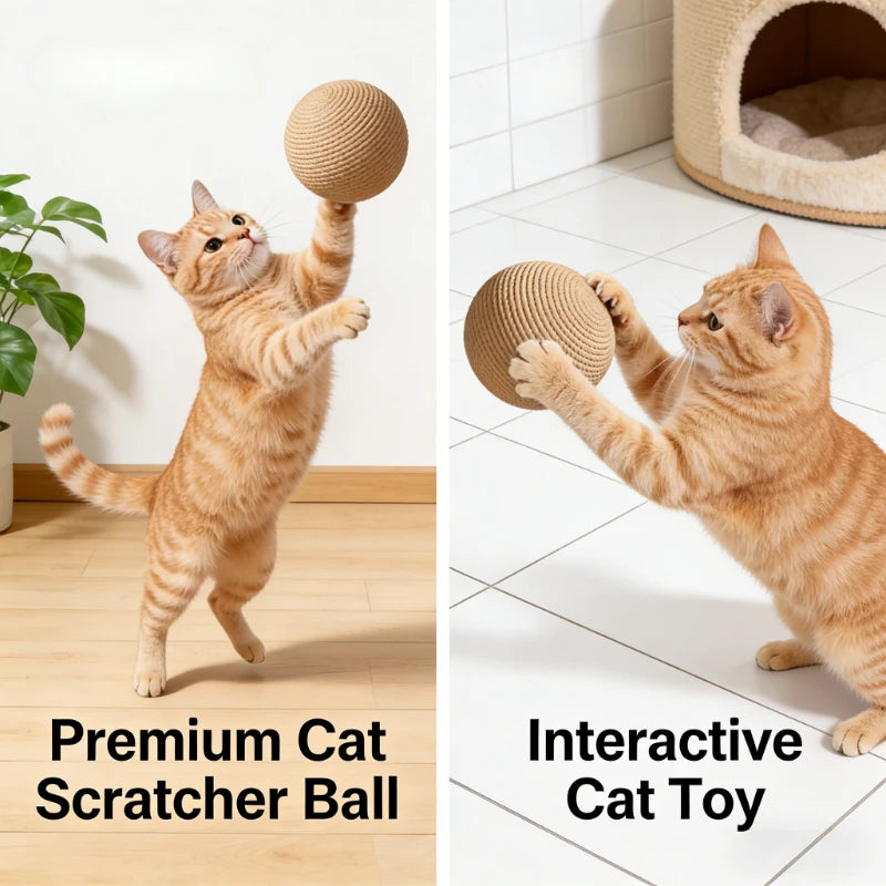 Cat Toy Ball, Interactive Natural Cat Scratching Balls Sisal Cat Ball Toy for Kittens Pet Enrichment Training Play Indoor Fun