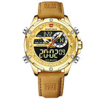 NAVIFORCE Men's Digital Quartz Sport Watch LED Waterproof Wristwatch, Gold Black