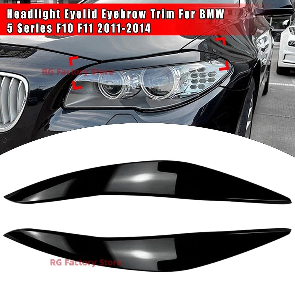 1Pair Car Headlight Eyebrow Eyelid Lamp Trim Cover For BMW 5 Series F10 F11 F18 2011-2014 Glossy Black Evil Style Sticker