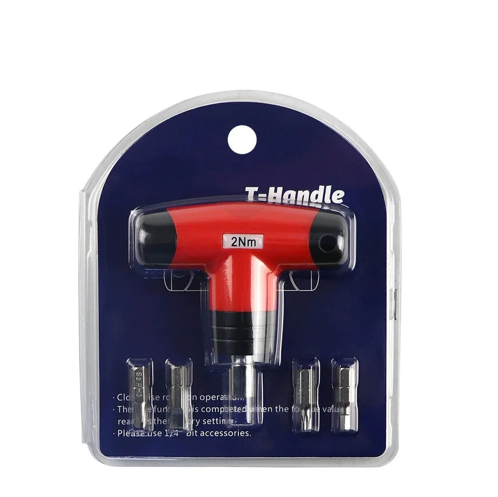 1- 6 N.M T-type Fixed Torque Scewdriver Preset Torque Wrench Tools with 4 Batch Heads 5% Accuracy 6.35mm