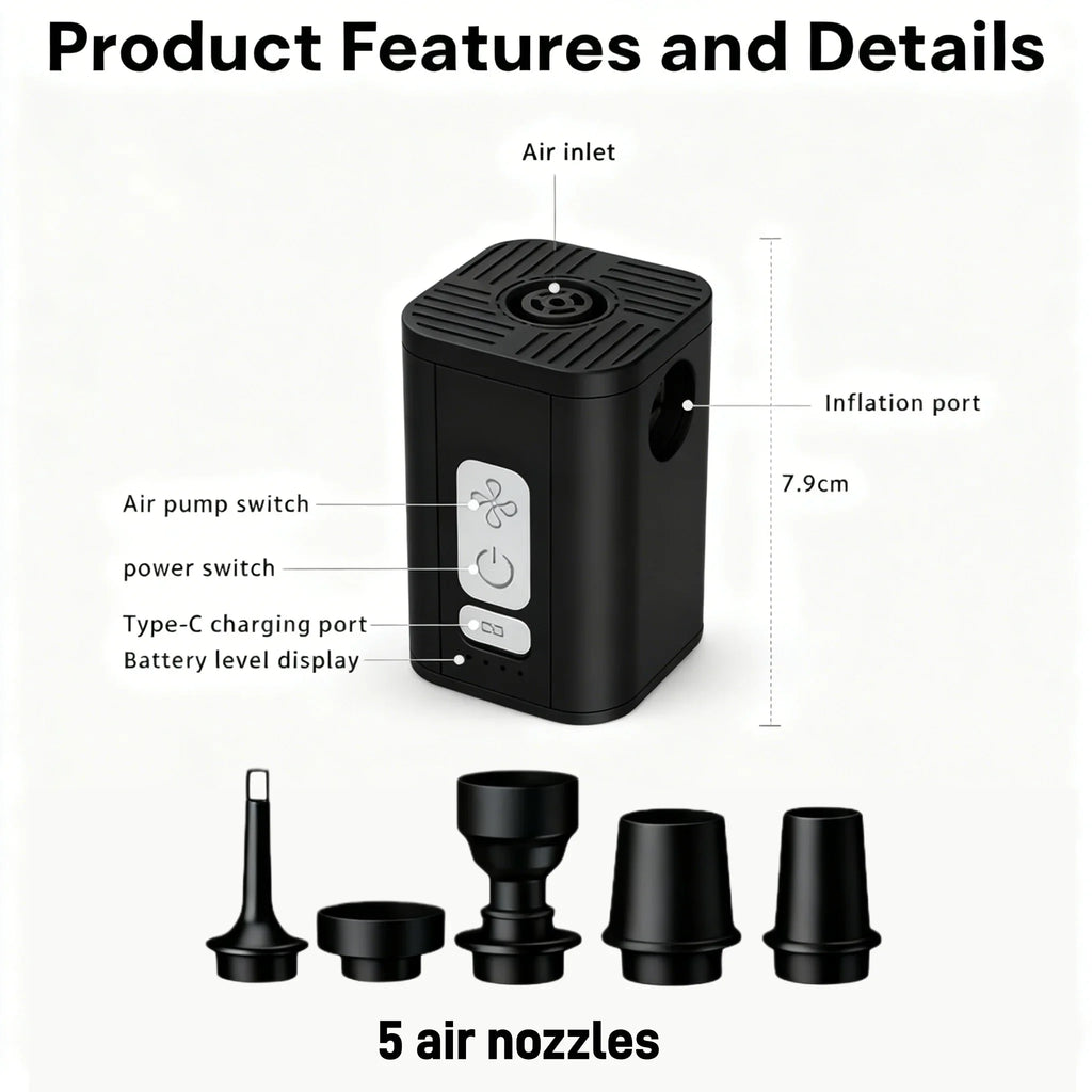 Rechargeable Air Pump for Inflatables, Cordless Electric Pump for Air Mattress Pool Floats, Mini Vacuum Pump for Storage Bags