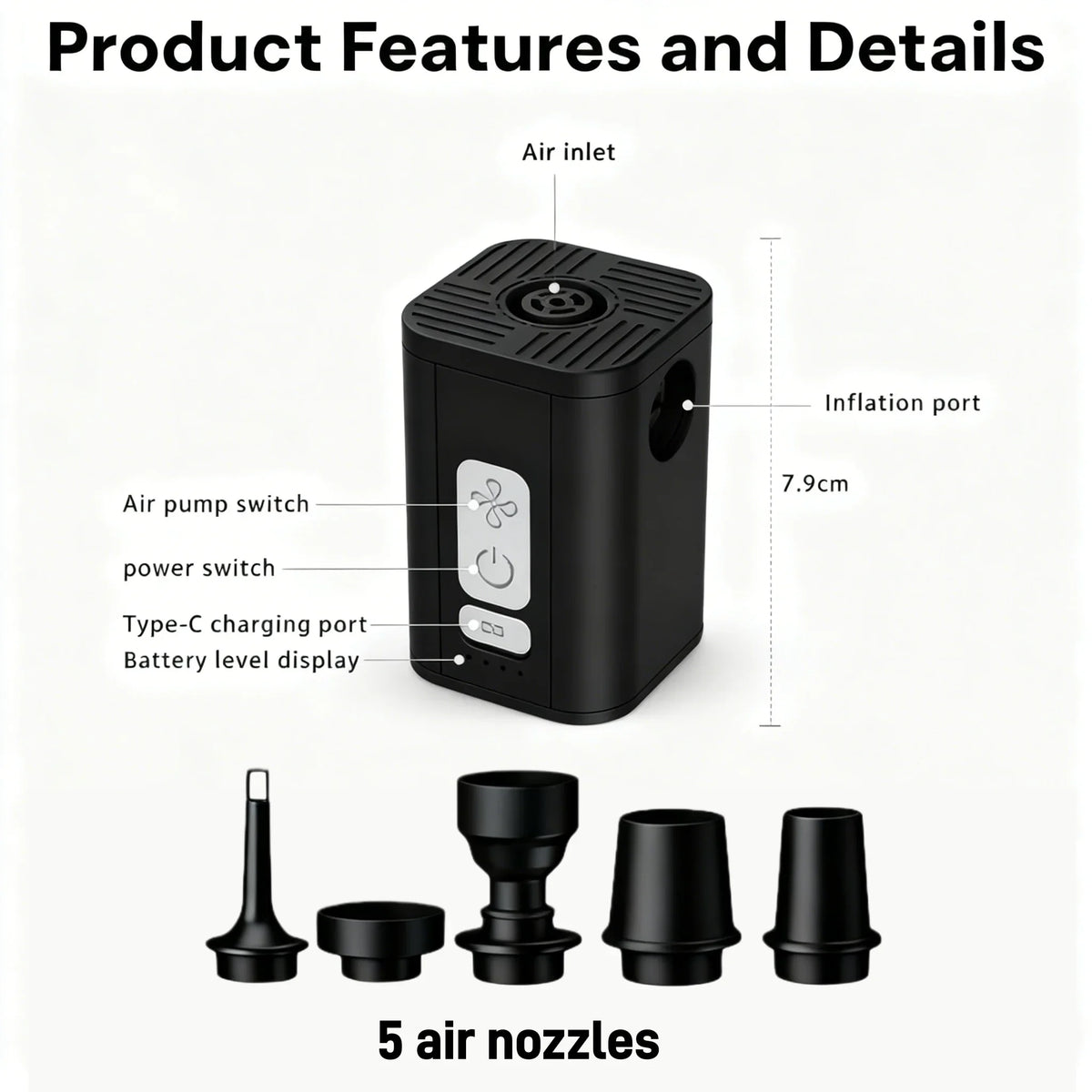 Rechargeable Air Pump for Inflatables, Cordless Electric Pump for Air Mattress Pool Floats, Mini Vacuum Pump for Storage Bags
