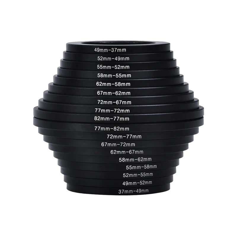 18pcs Camera Lens Filter Step Up & Down Ring Adapter Metal Filter Adapter Ring For All Camera DSLR 37-82 82-37mm Mount Set Kit