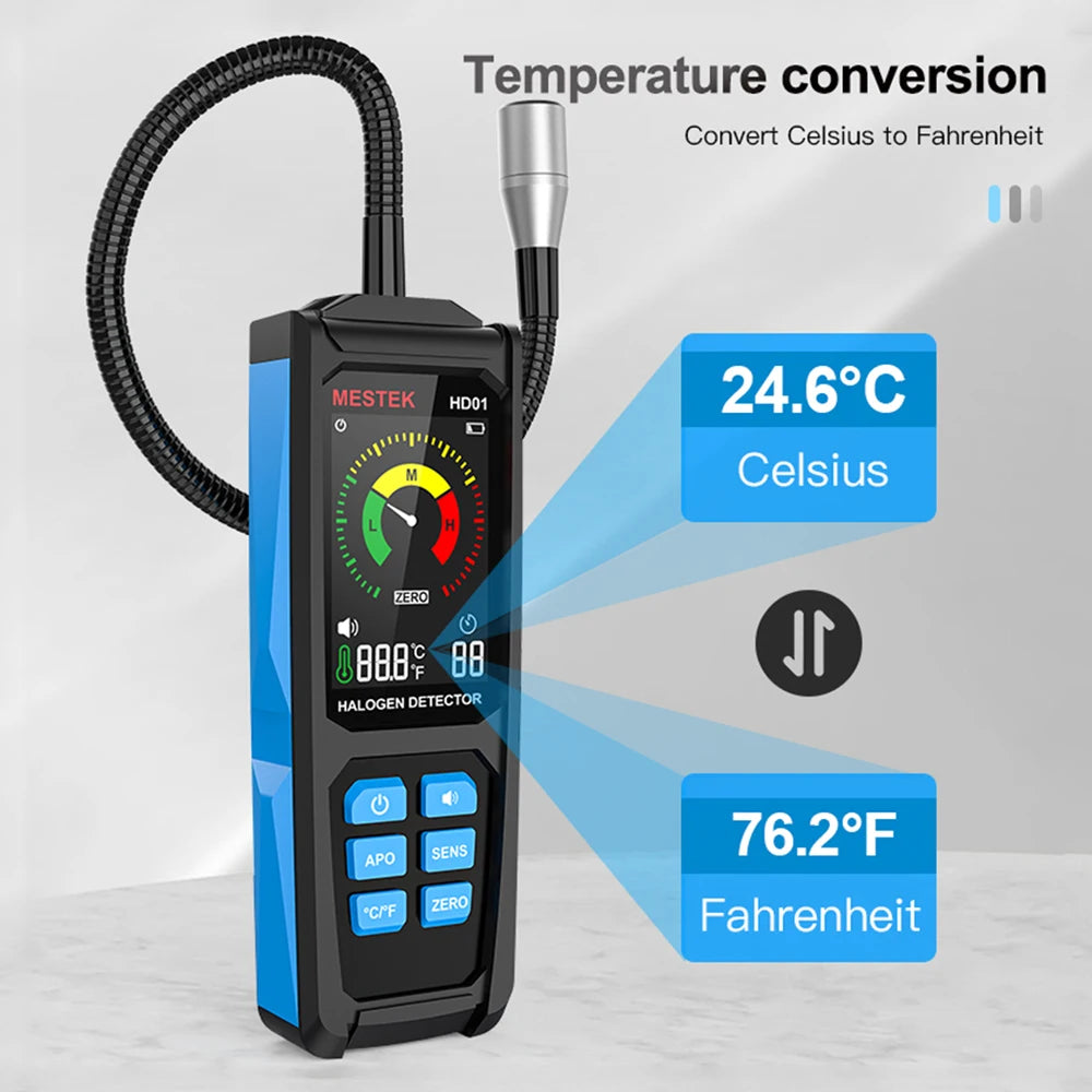 Air Conditioning Leak Detector Refrigerant Halogen Tester Meter HFC HCFC CFC PFC HFO R22 R32 R134A Combustible Gas Detector