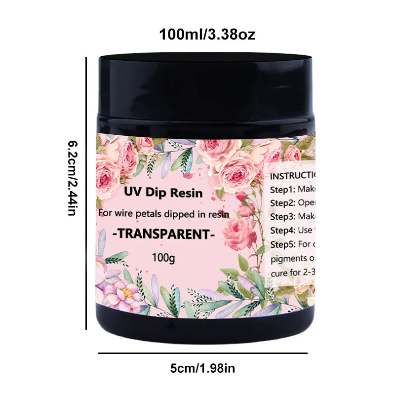 40/100ml UV DIP Resin Glue For Wire Flowers Transparent Liquid High Gloss Ultraviolet Curing Crystal UV Glue Jewelry Making