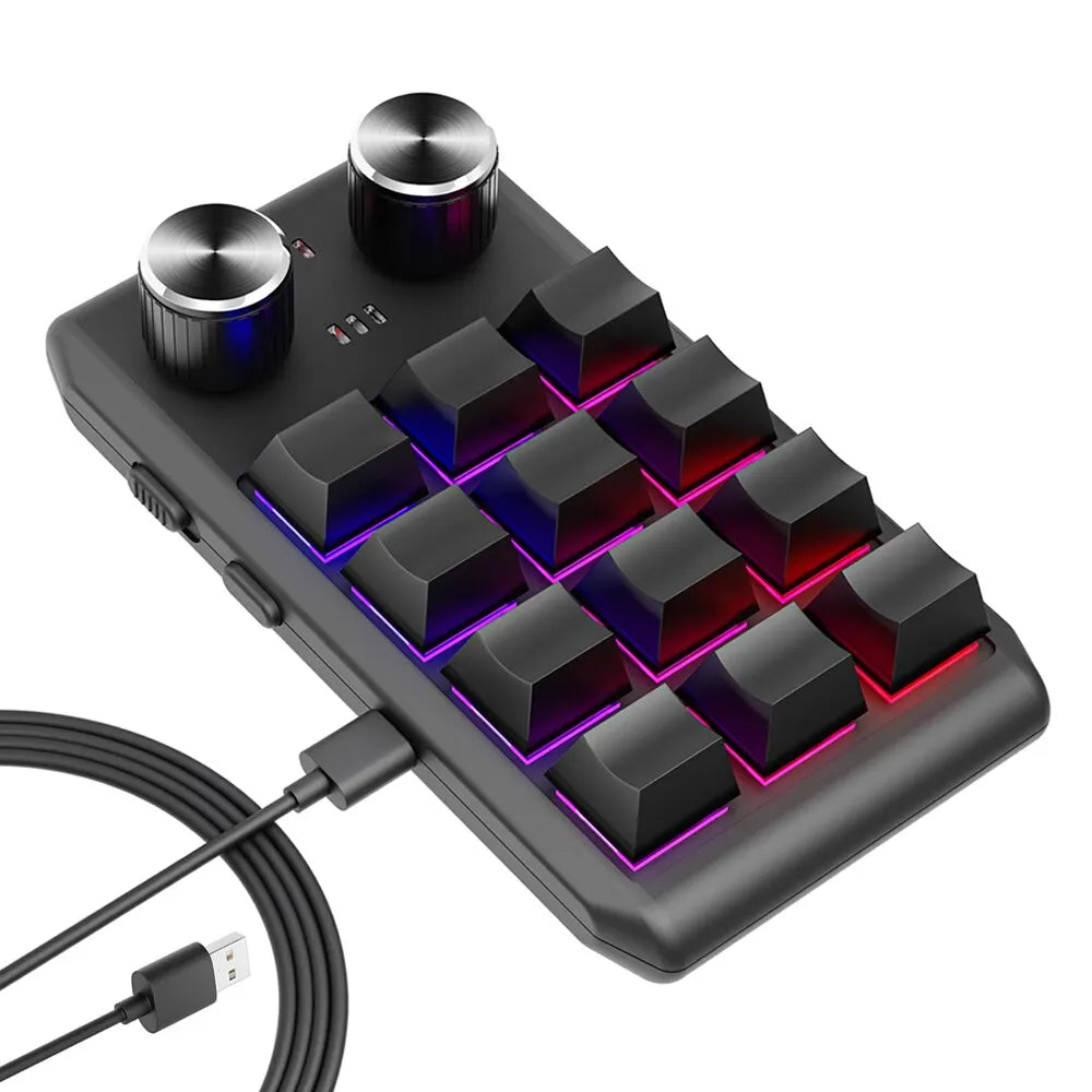 Programming Macro Custom 2 Knob Bluetooth Keyboard RGB 12 Key Copy Paste Mini Button Gaming Keypad Mechanical Hotswap Macropad
