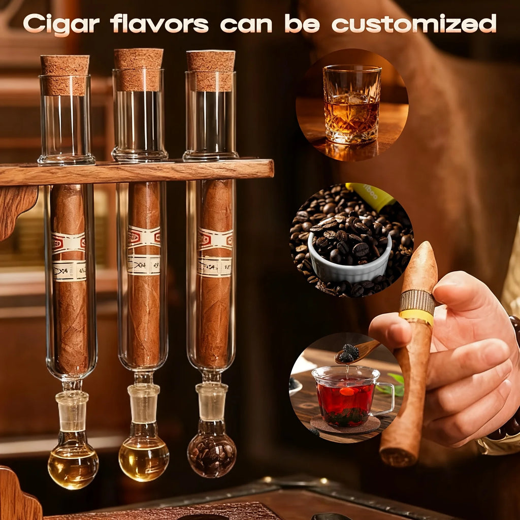 Glass Cigar Tubes Humidor Set, Cigar Flavor Infuser, Ball Base & Wooden Plug, Cigar Incense Glass Tube Set, Cigar Humidor