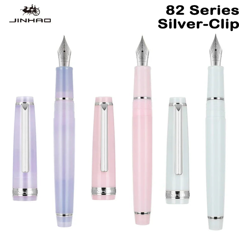 JINHAO 82 Fountain Pen Spin Silver Clip EF F M Nib Business Office School Supplies Ink Pens Korean Stationery Pens for Writing