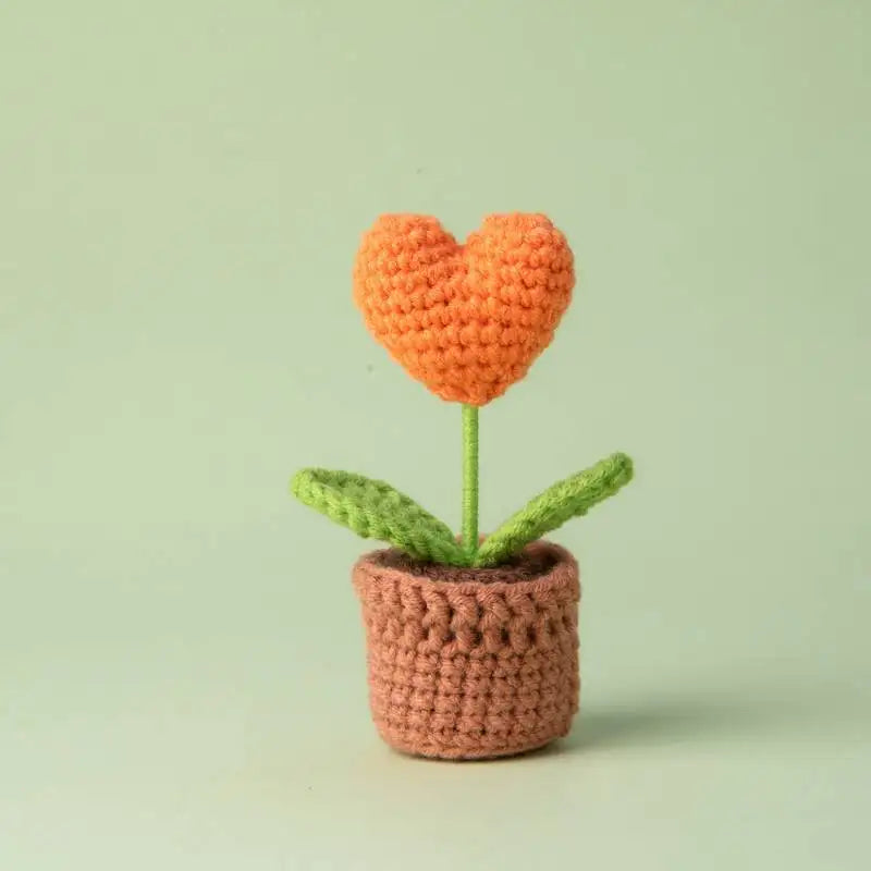 Mini Tulips Crochet Flowers Potted Cute Knitting Flowers Table Car Decor Handmade Artificial Tulips Flores Tejidas
