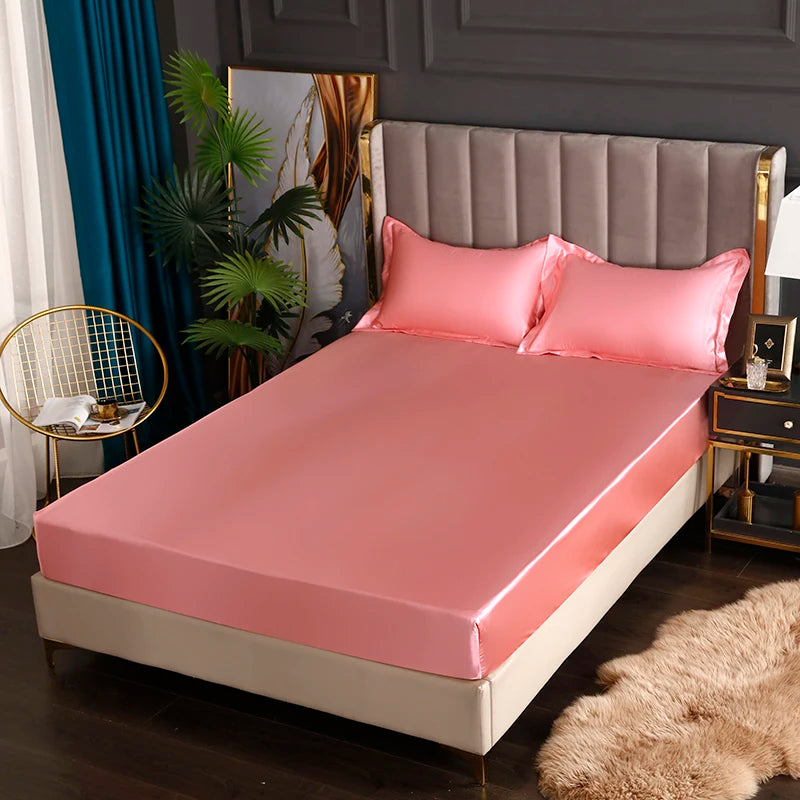 Satin Sheets Fitted Sheet Solid Color Rayon Mattress Cover Elastic Band Bed Sheet King 200x200 200x220 No Pillowcase Beddings