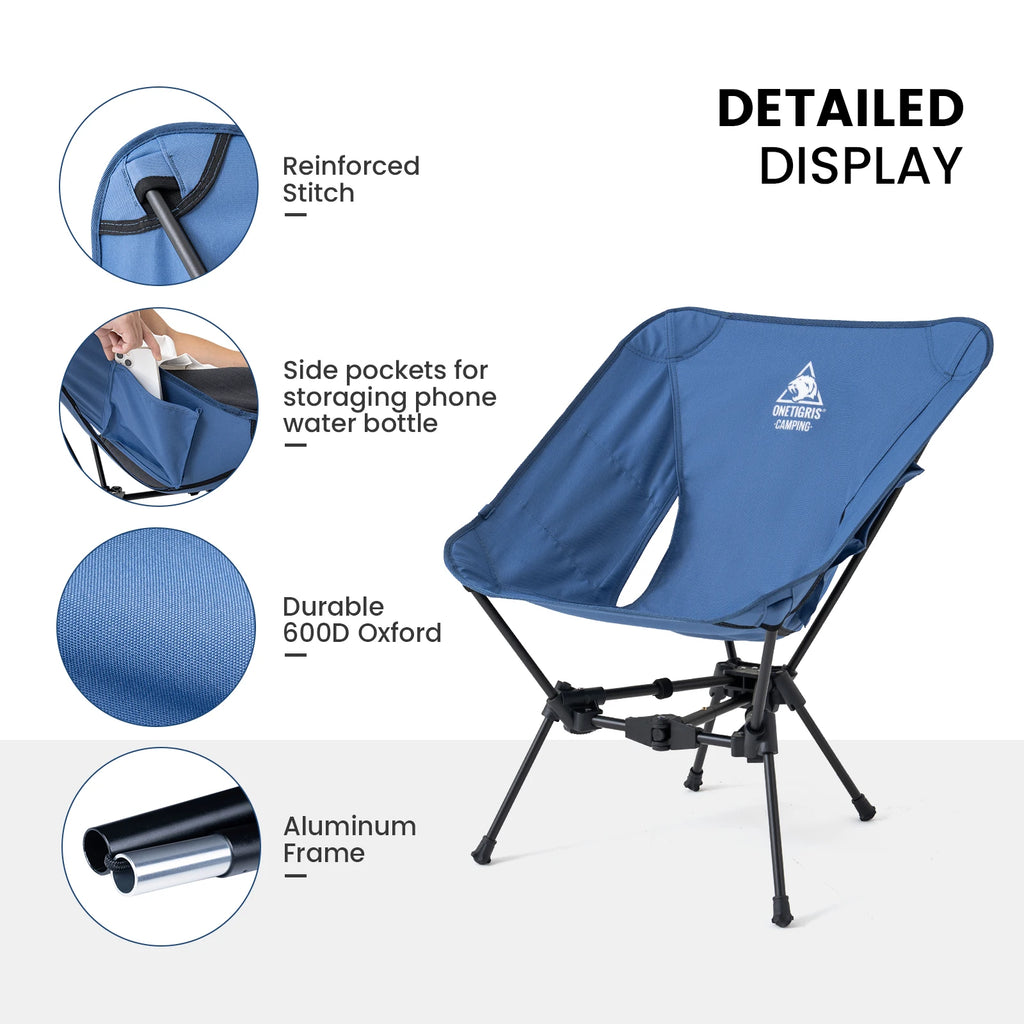 OneTigris Tigerblade Foldable Camping Chairs Lightweight Folding Chair Backpacking Moon Chairs for Travel Beach Fishing Relaxing