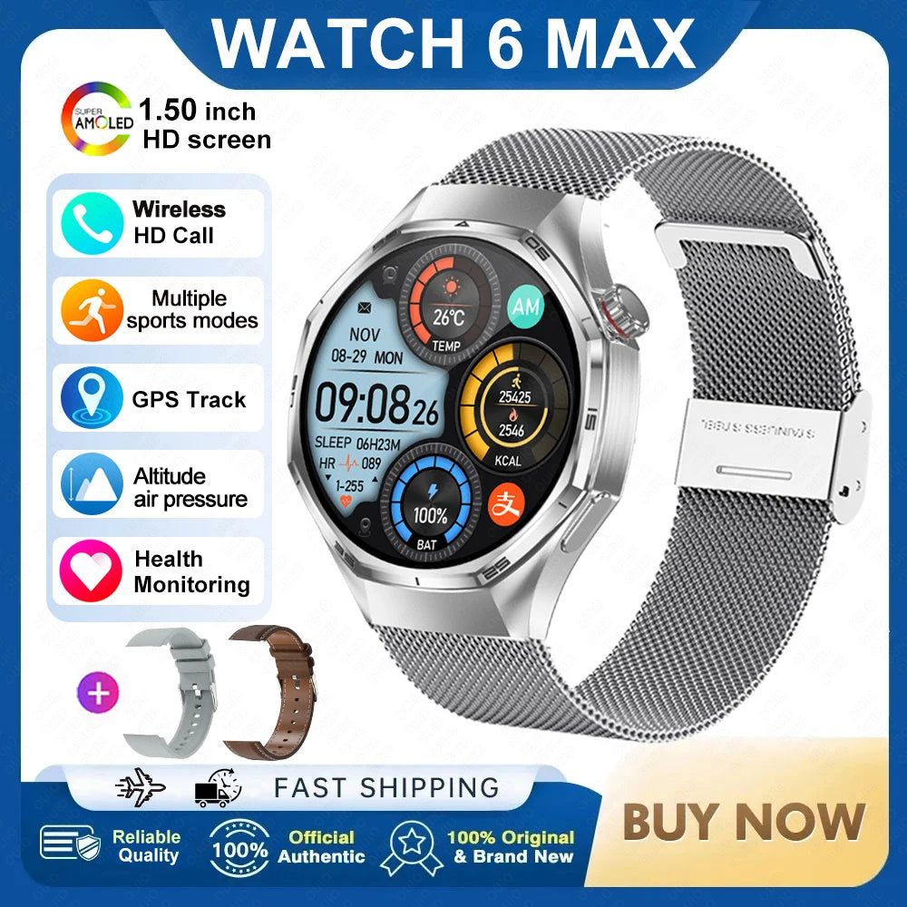 2026 New Watch 6 Max Smart Watch Men GPS Altitude Air Pressure Heart Rate Health Monitoring Bluetooth Call Business Smartwatch