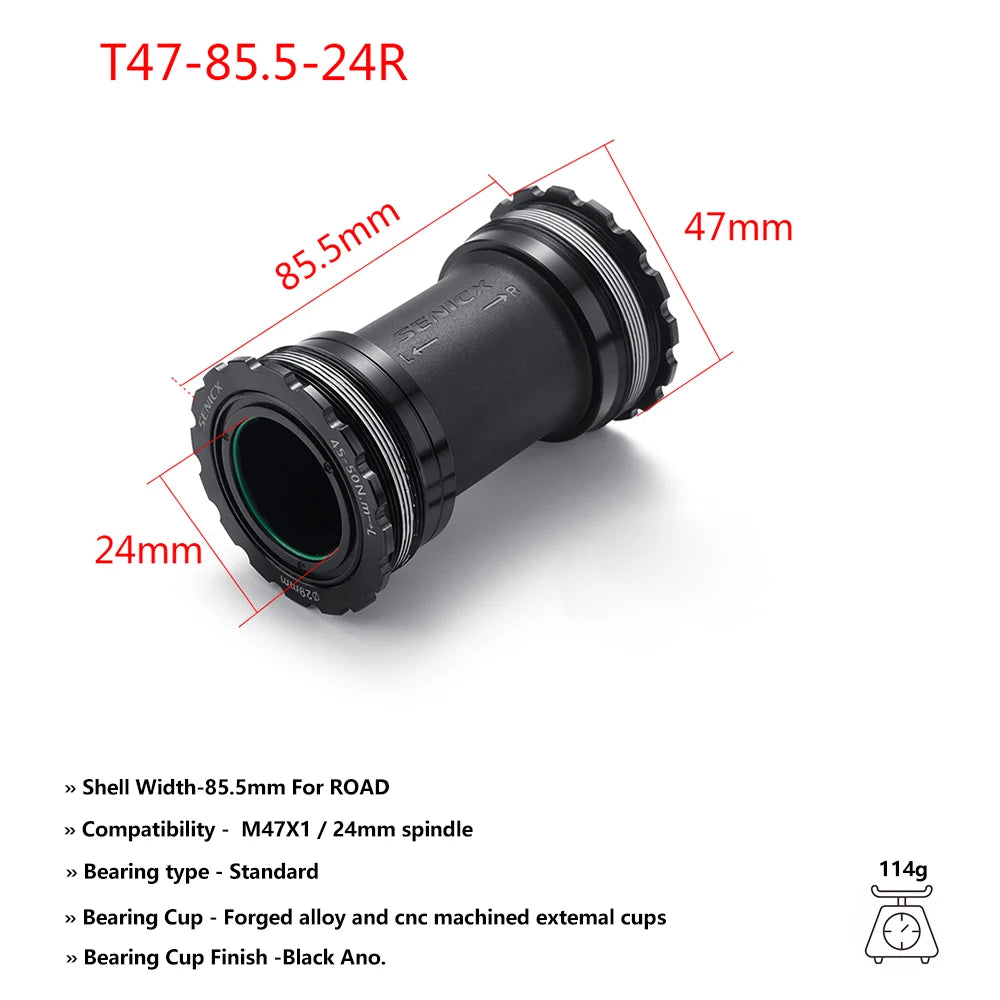 T47 Threaded Bottom Bracket for Road Bikes Ceramic/Steel Bearings Smooth Pedaling 68/77/85.5mm Axle Compatibility 24mm & DUB