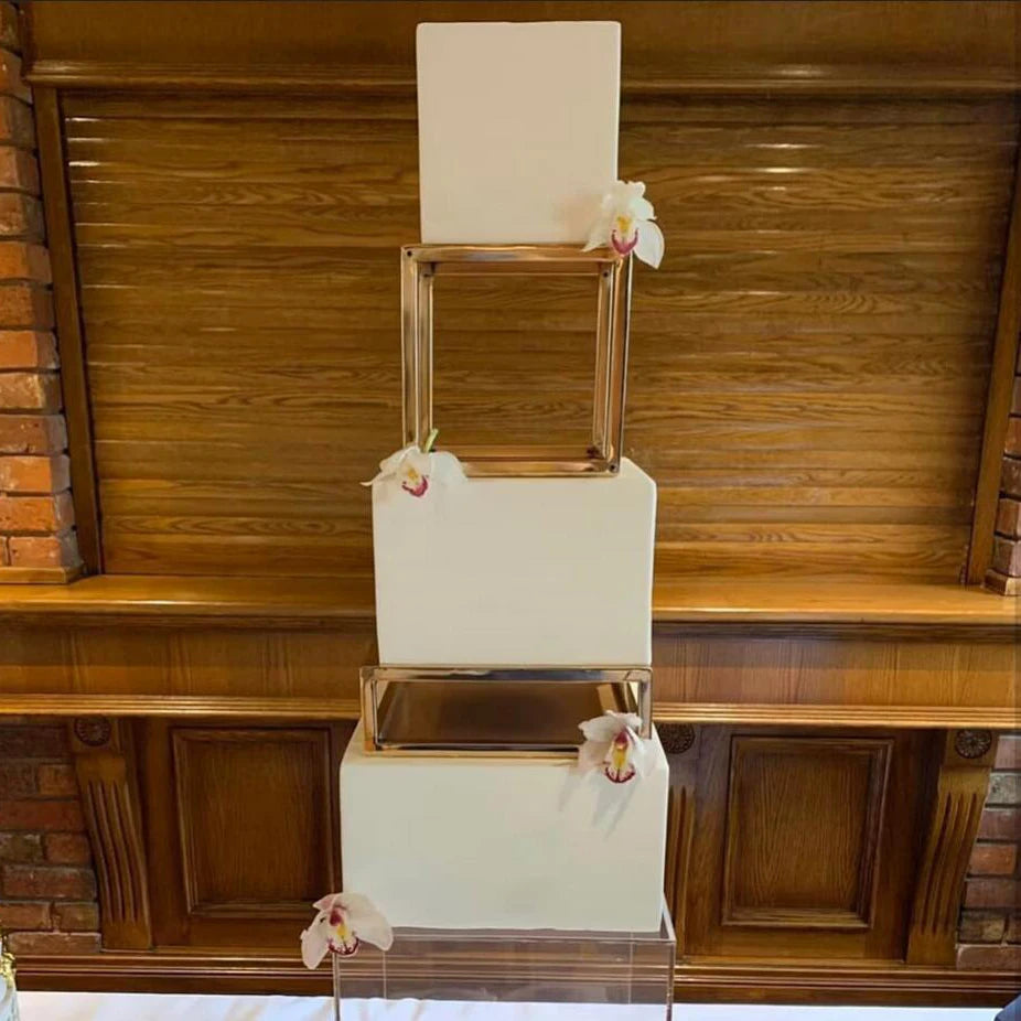 Gold Metal Cake Stand Set Round or Square Dessert Display Pedestal, 2pcs/3pcs or Single