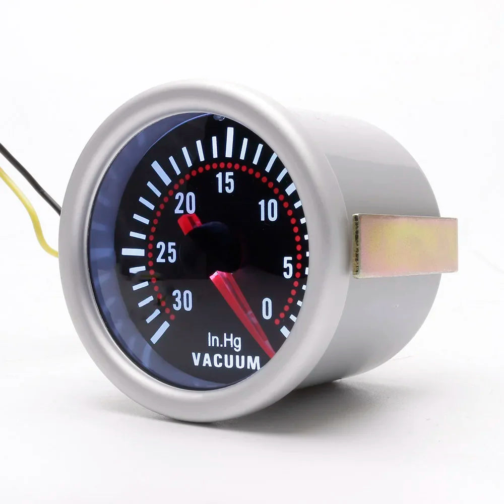 2"52mm 12V Car Auto Vacuum Gauge -30~0 In.Hg Displaying Smoke Lens Racing Car Vacuum Meter White LED