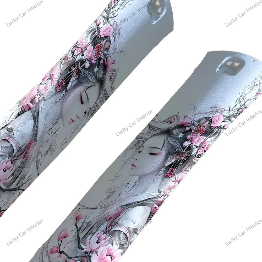 1 pair of flower geisha car stickers, car A-pillar decoration stickers, car interior modification decoration supplies