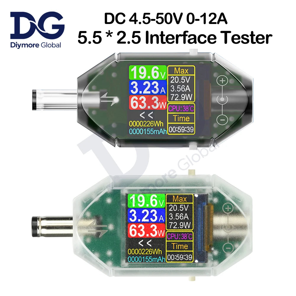 DC 5.5x2.5mm Voltage Current Power Meter Tester, 4.5-50V 0-12A Digital Voltmeter Ammeter
