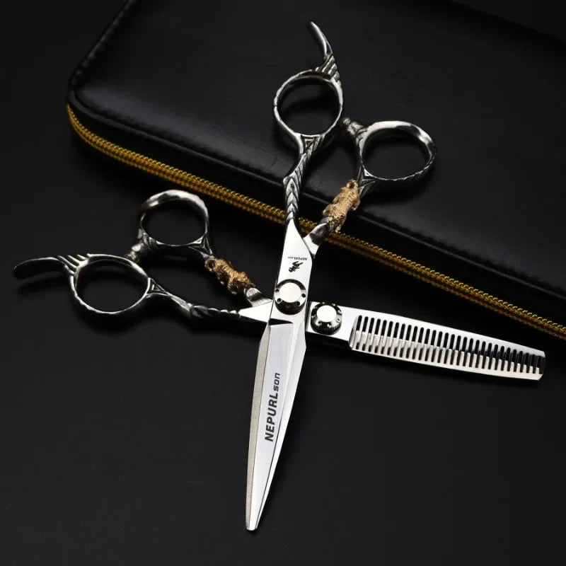 Nepurlson 6 Inch 440C Stainless Steel Professional Hair Scissors Barber Cutting Scissor Hairdressing Set