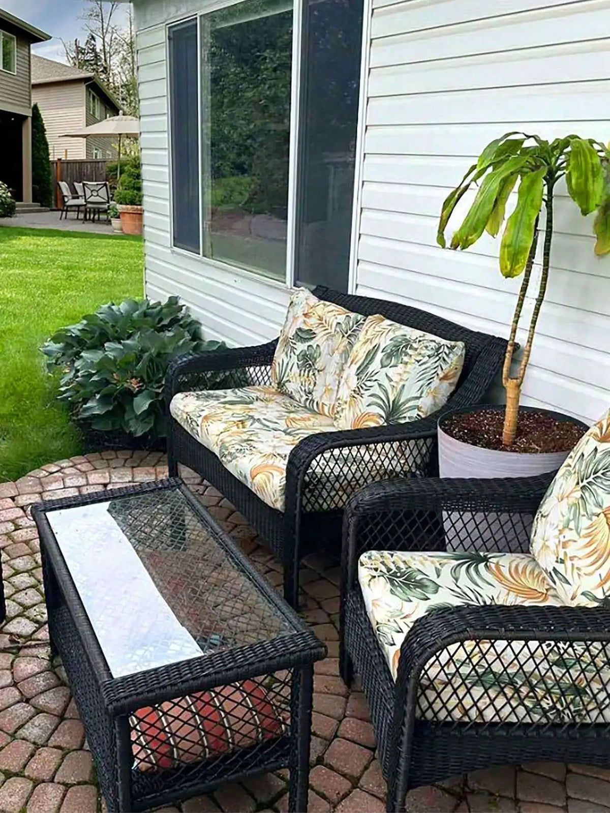 1pc printed elastic sofa cushion set, outdoor rattan chair backrest + cushion sofa cover, two-piece sofa cushion cover set